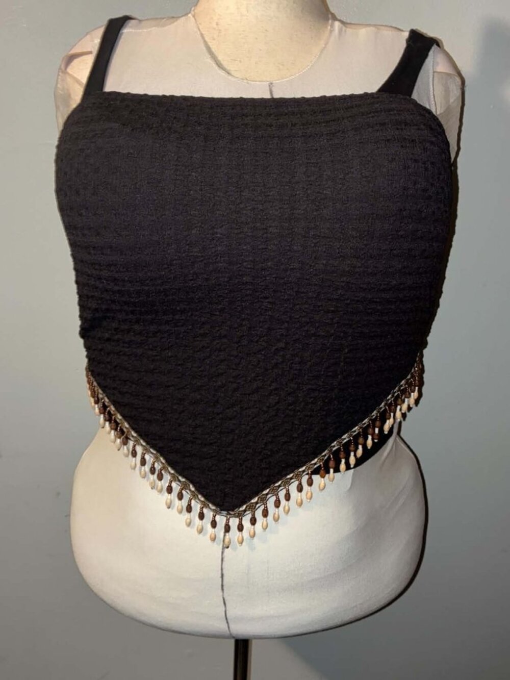 WDIRARA Plus Size Beaded Fringe Tube Top Brown Earth Tones — 4XL  NWOT